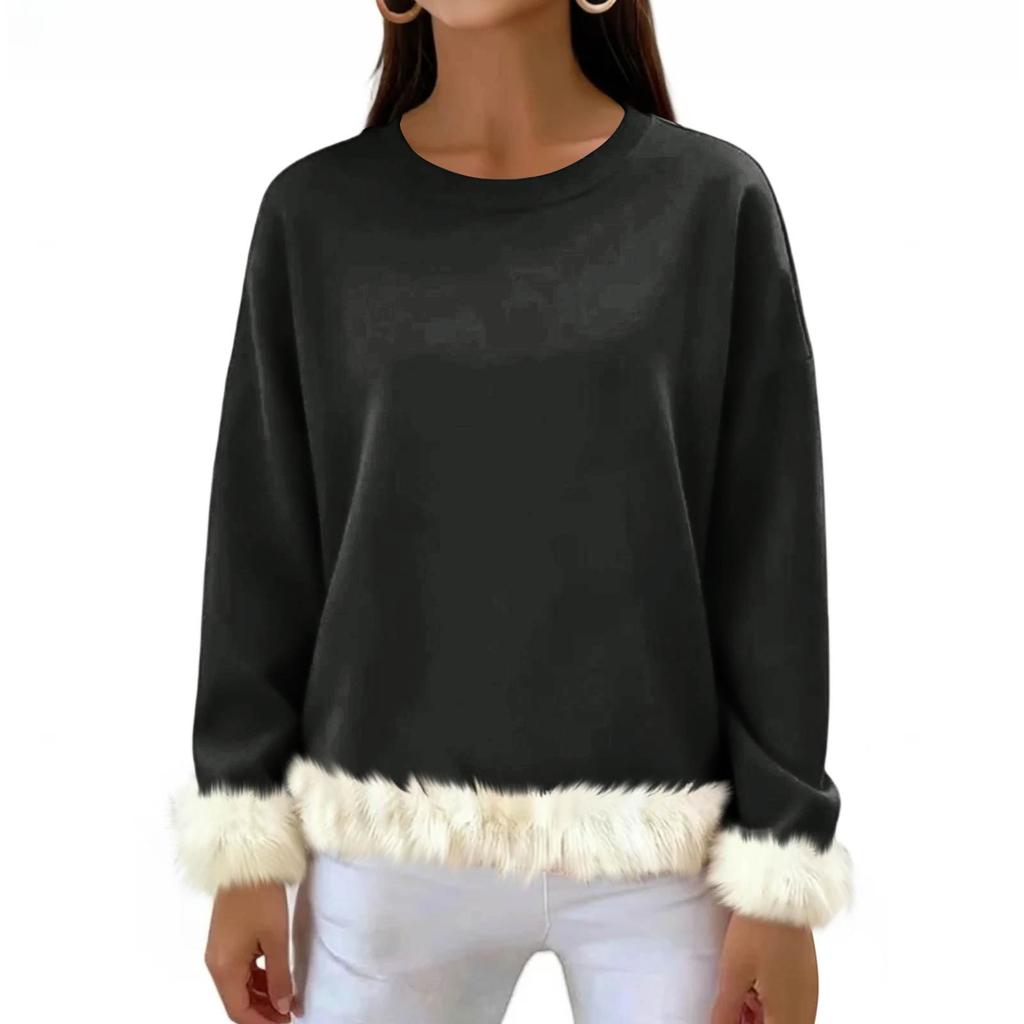 Women's Casual Round Neck Long Sleeve Sweatshirt Solid Color Sweatshirt