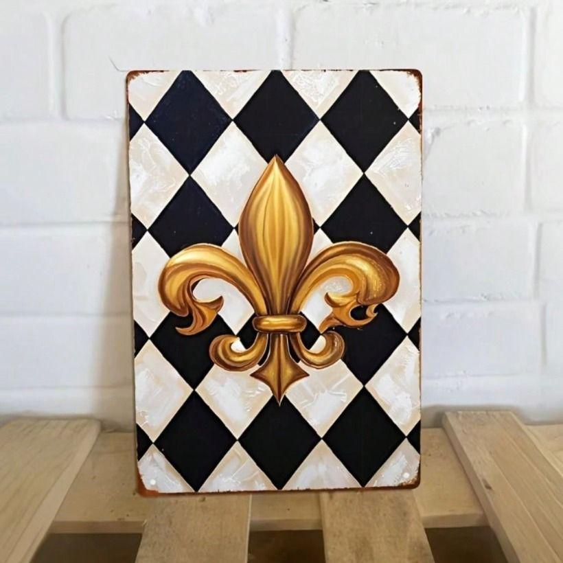 Metal Wall Art Black Gold Lily Decor, Waterproof Tin Sign for Cafe