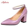 Fashion Aphixta New 2.75Inch Pimp Buckle Patent Leather Shoes Women Pumps Leisure Red Fashion Official Pointed Toe Plus Size 50