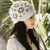 Women's Handmade Hollow Knit Visor Beanie Short Brim Face Slimming Head Wrap Hat Elegant Hair Loss Covering Cap