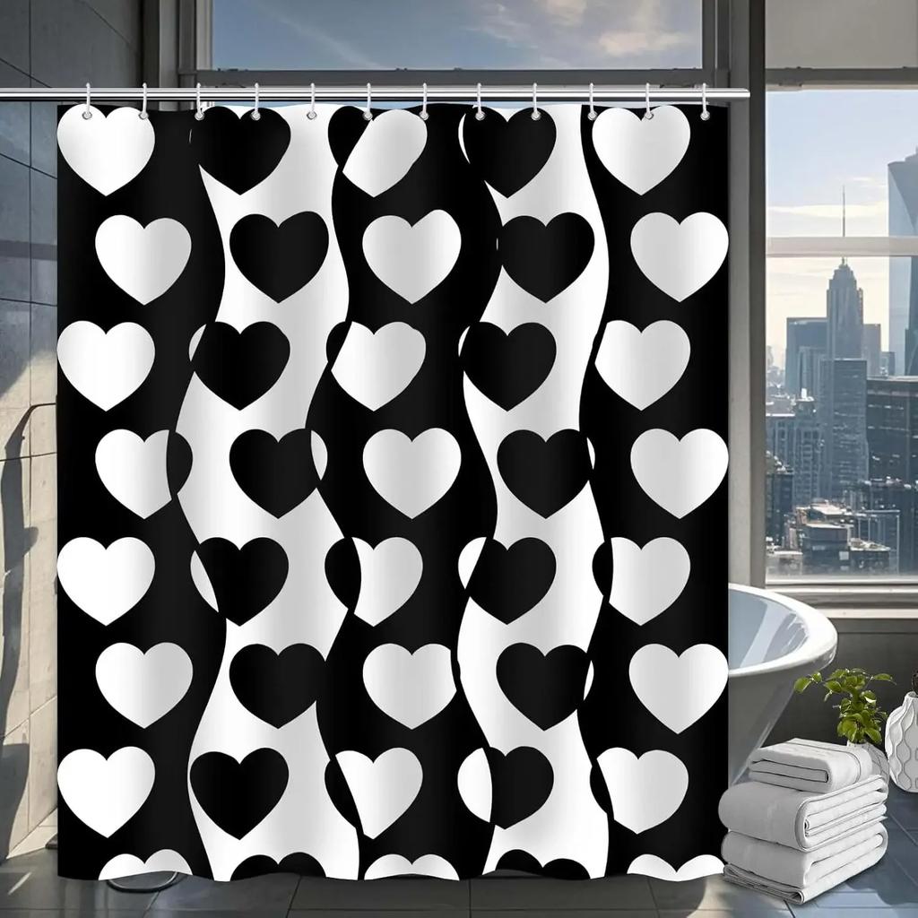 Modern Waterproof Bathtub Curtain Black And White Bathroom Decorative Shower Curtain 180X180Cm 90X180Cm