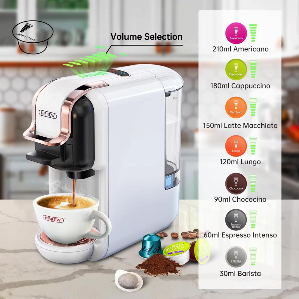 New HiBREW Multiple Capsule Coffee Machine, Hot/Cold Dolce Gusto Milk Nespresso Capsule ESE Pod Ground Coffee Cafeteria 20Bar 5 in 1