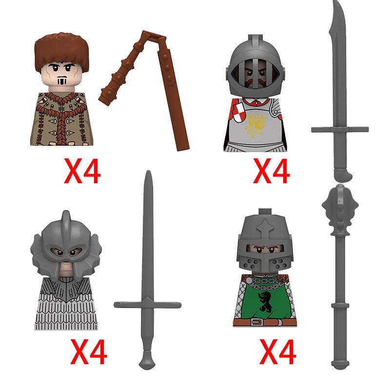 MOC Mittelalterliche Burg Rabe Schwarzer Falke Ritter Figuren Bausteine Infanterie Kriegswaffe Soldat Schild Schwert Rüstung Kinderspielzeug B143