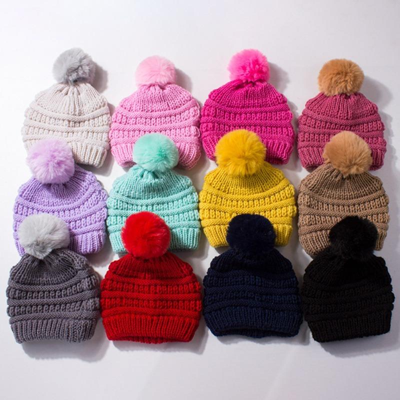 Baby Knitted Hat, Versatile Children's Autumn and Winter Hairball Warm Hat, Warm Baby Wool Hat