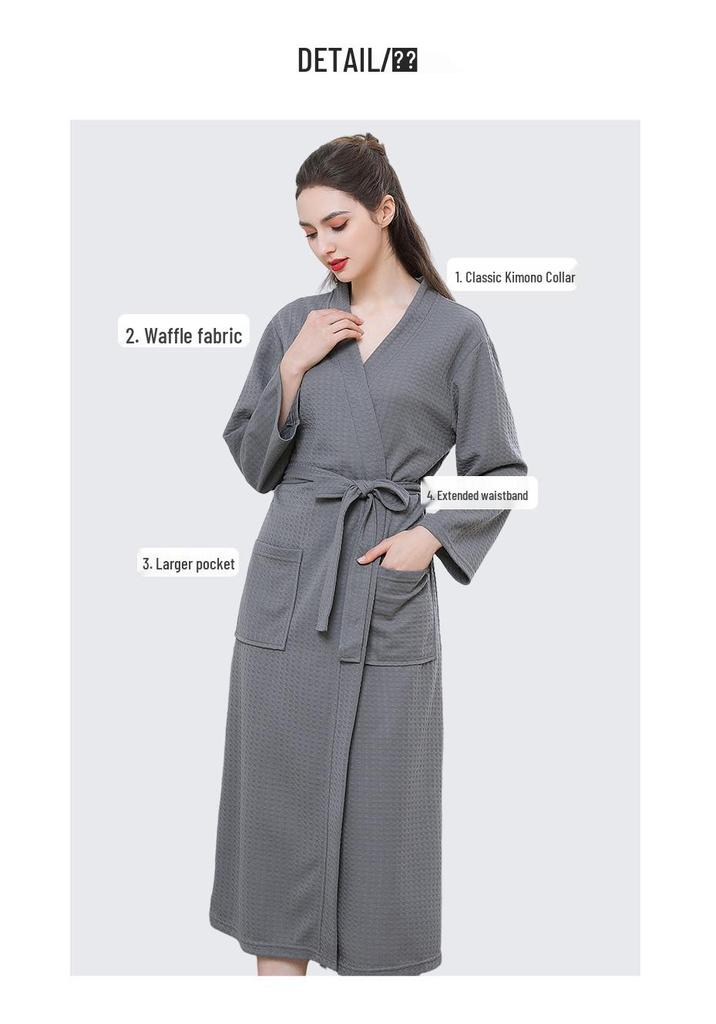 European American Style Women's Quick-Dry Absorbent Summer Waffle Bathrobe