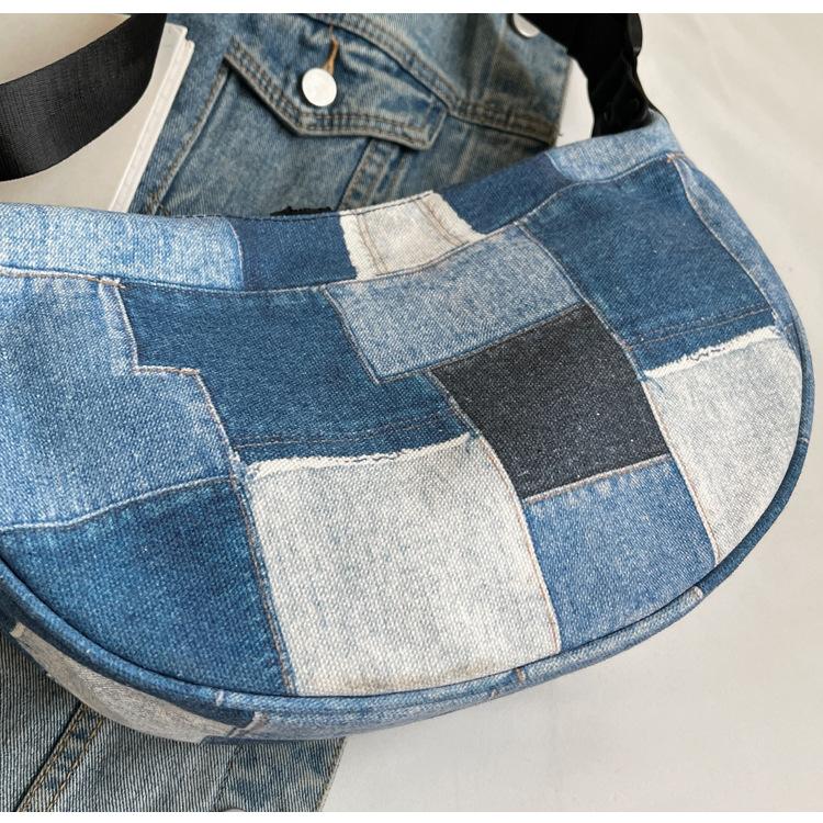Neue lässige Jeanstasche, modische, vielseitige, karierte Umhängetasche mit großem Fassungsvermögen, trendige, coole, personalisierte Reise-Umhängetasche für Damen