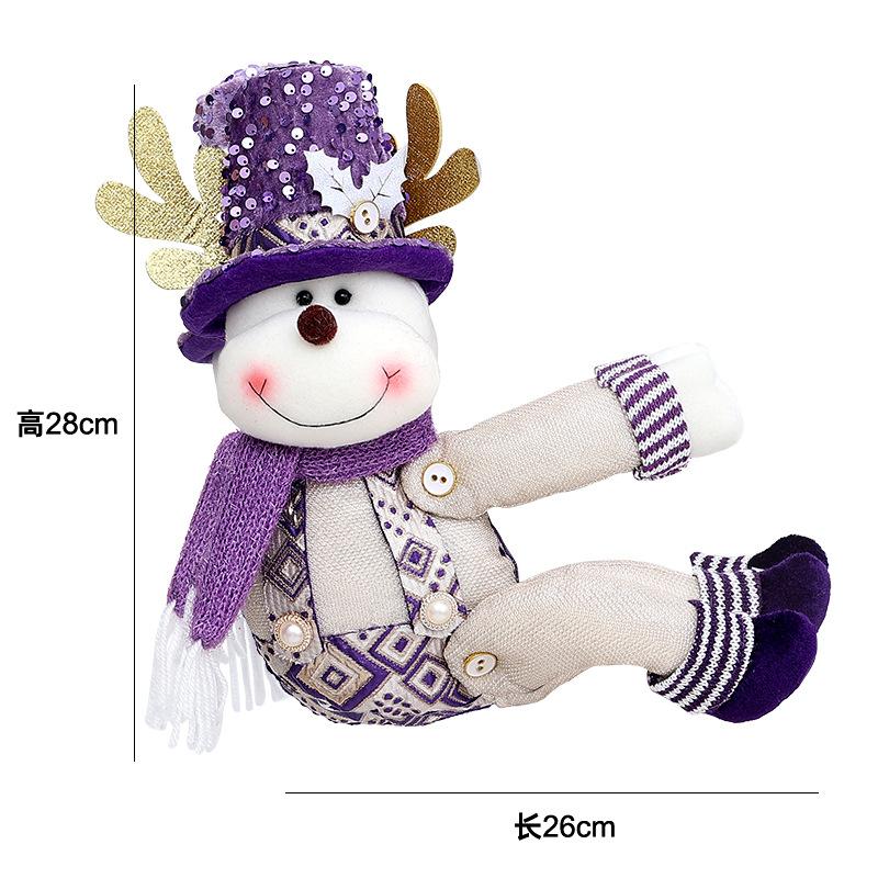 

2X Purple Sequins Elderly Snowman Christmas Curtain Buckle Cartoon Doll Hugging Design Home Window Decoration Accessory 2pcs