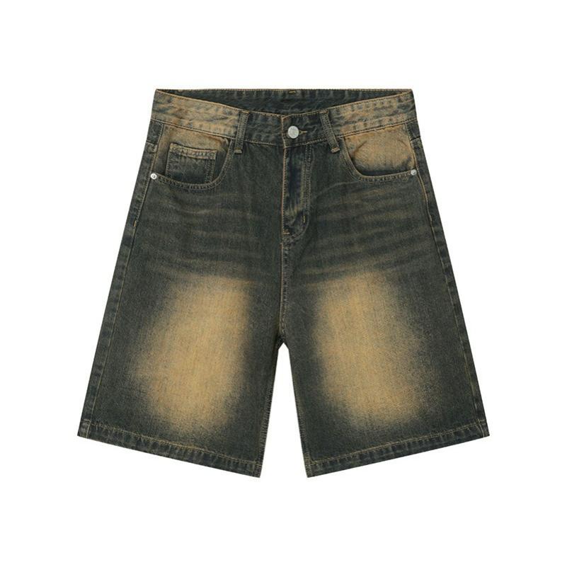Summer Retro Distressed Blue Denim Pants Men's Loose Straight Five-point Pants All-match Hot Pants