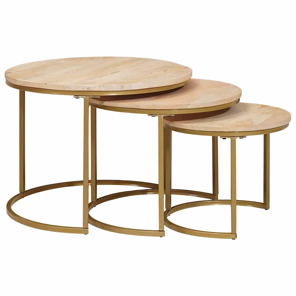 Nesting Coffee Tables Set 3 Pcs Brown Solid Mango Wood and Steel