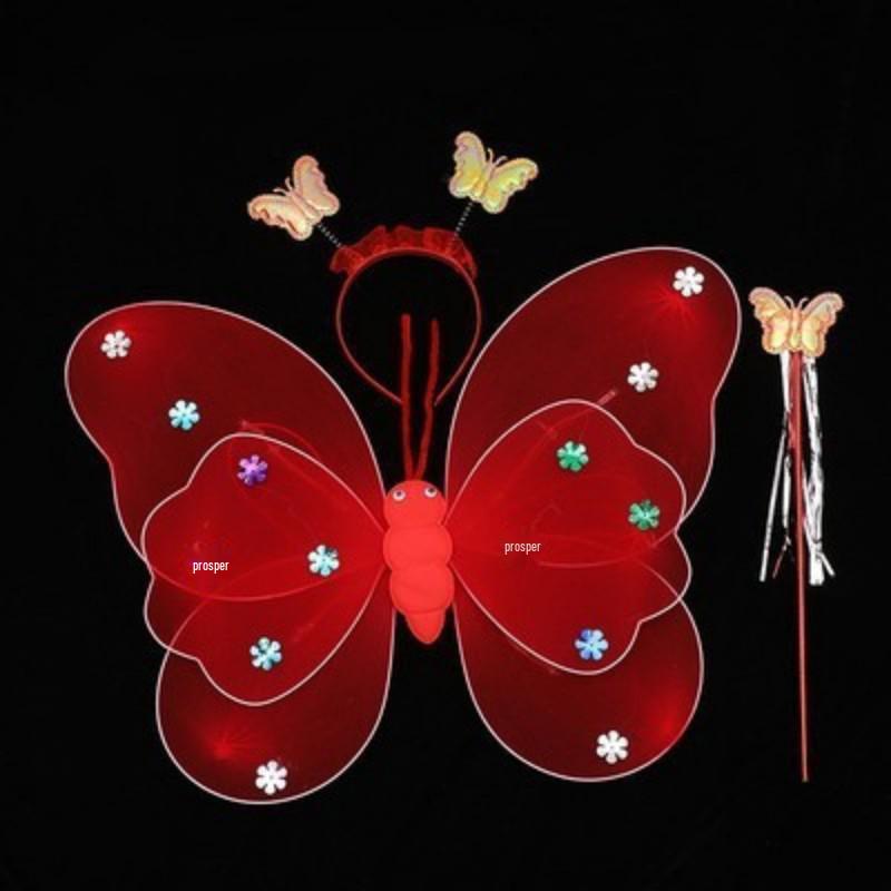 Girls' Luminous Butterfly Wings & Light-Up Fairy Wand Dress-Up Set