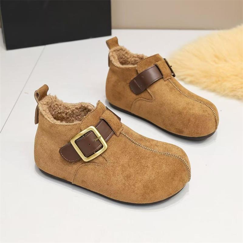 Fleece flat-soled Birkenstocks autumn and winter new thick-soled inner heightening thermal cotton shoes 35 хаки