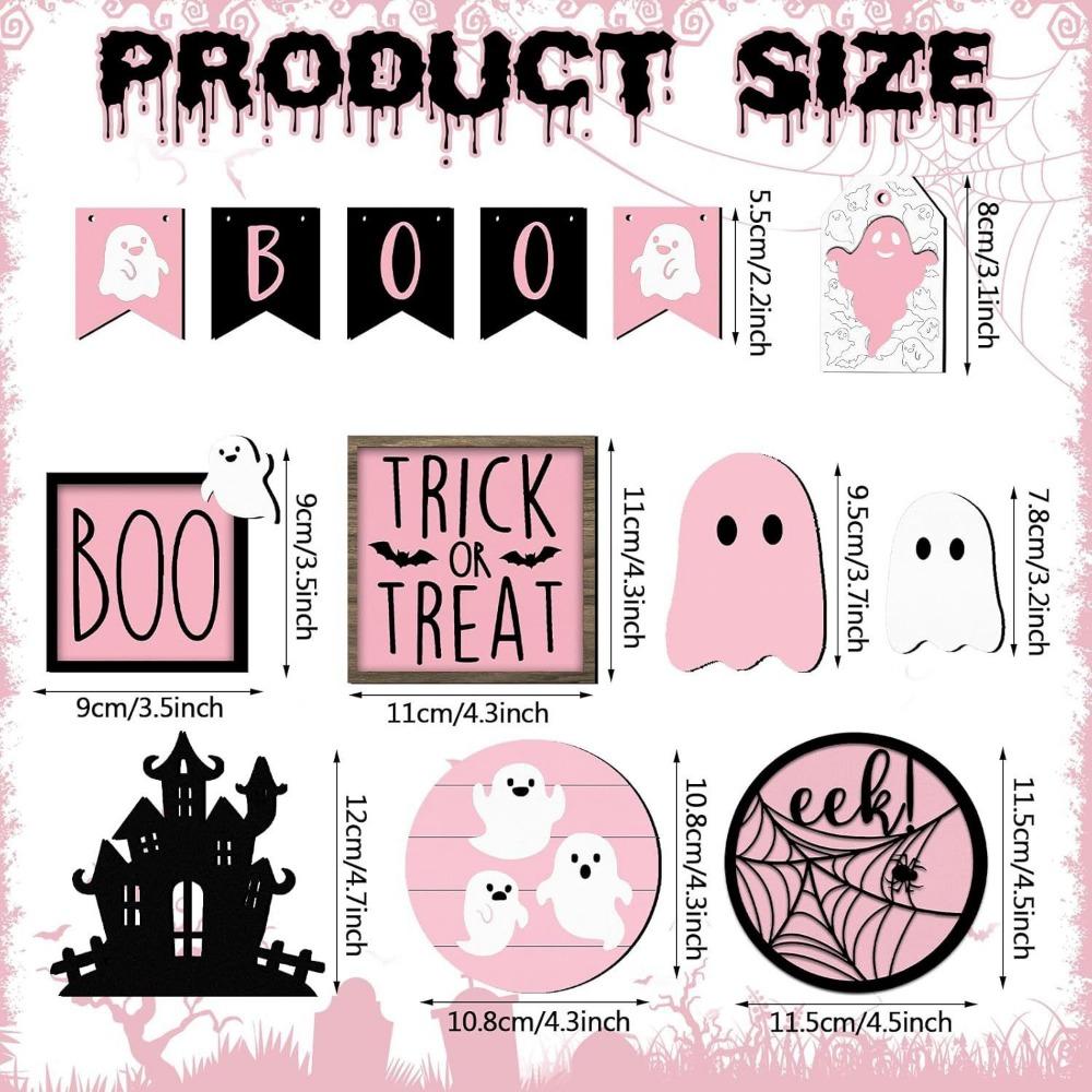 13pcs Pumpkin Cute Ghost Tray Decor Wooden Signs Ornaments Halloween Desk Decoration  Tabletop