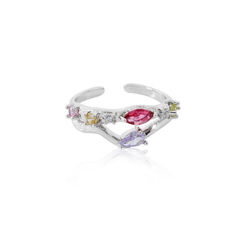 Open Stylish Geometric Ring For Women Featuring Vibrant Colorful Stones Perfect For Fashion And Wear Everyday