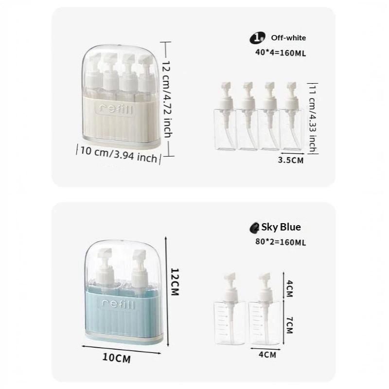 2/4-In-1 Travel Liquid Dispenser Split Bottle System Shampoo Lotion Shower Gel Soap Sub-Bottles Press Container For Easy Packing