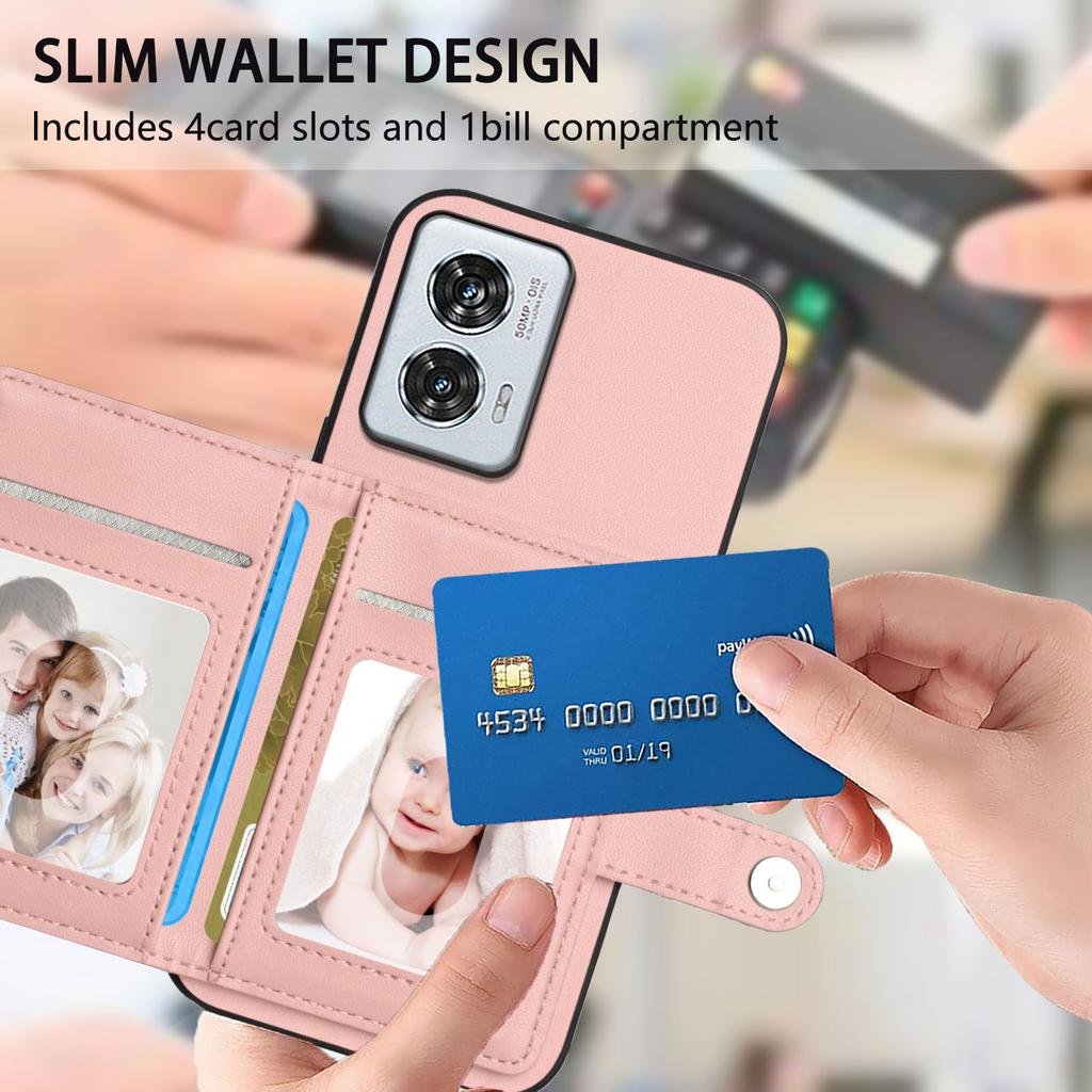 För Motorola Edge 50 Fusion 5G Skal RFID-blockerande Korthållare Ställ TPU+PU-läder Telefonskal Baksida