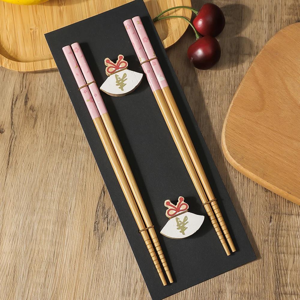 2 Pairs Chinese Chopsticks Japanese Korean Sushi Solid Wood Chopsticks Wedding Gift Chop Sticks Hashi Two Pairs Chopsticks Set