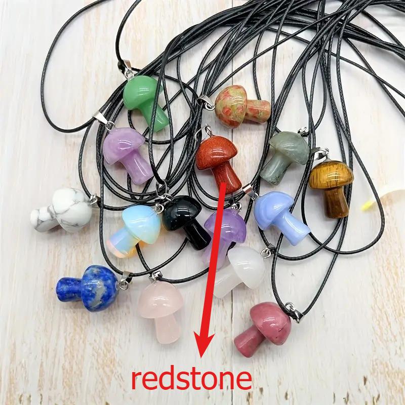 Mushroom necklace, handmade leather rope, colorful, crystal mushroom collarbone chain, bohemian style