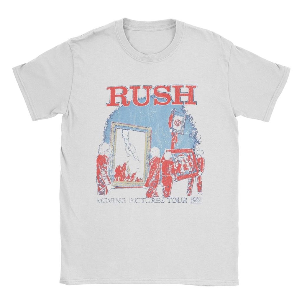 Novelty Rush Moving Pictures Tour Band T-Shirt for Men Pure Cotton T Shirt Short Sleeve Tee Shirt Gift Idea Clothing