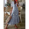 Fashion Short Sleeve Loose V-neck Printed Long Dress Casual Sweet High Waist Spring Summer Elegant Holiday A-line Dresses Female Simple Woman Clothing