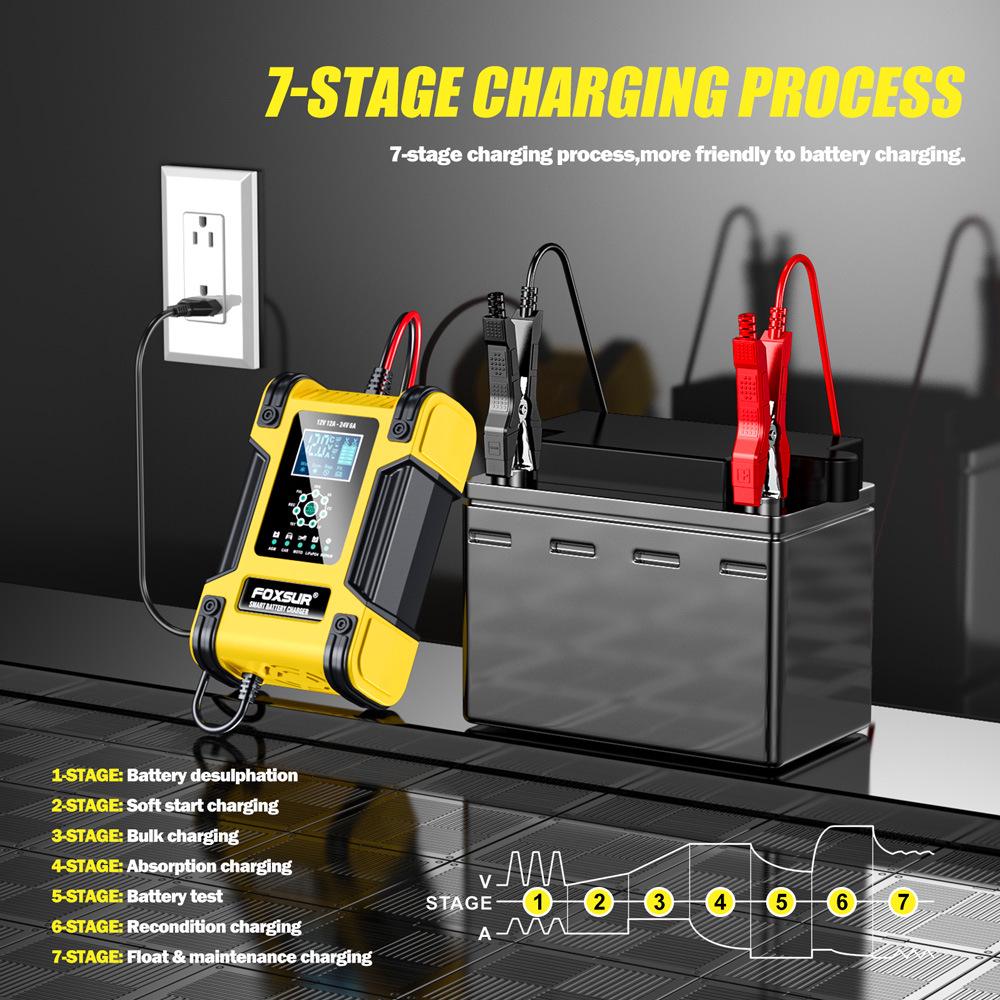 12V/24V 12A 7-Stage Smart Lead-Acid Battery Charger with Light Indicator