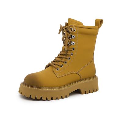 Stivali da donna con plateau in vera pelle stivali da moto con aumento di altezza impermeabili antiscivolo da esterno inverno scarpe Martin da donna