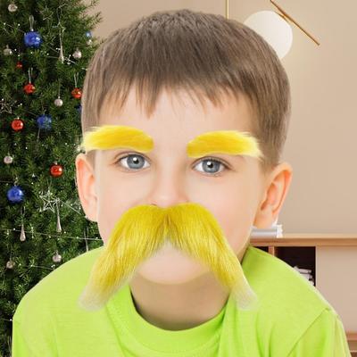 Nouveau Set Jaune Moustache Sourcils Faux Maquillage de Fête Bal Auto-Adhésif Fausse Barbe Accessoires de Costume de Cosplay Pour Fête de Vacances