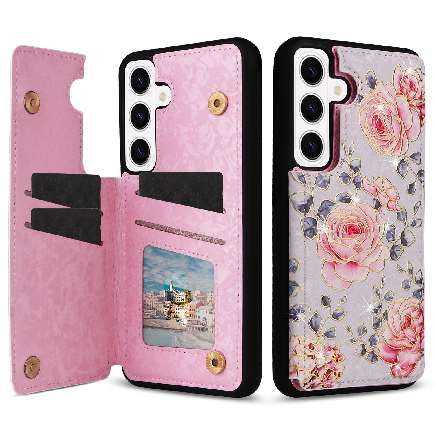 For Samsung Galaxy S26/S26 Pro Case Flower Leather TPU RFID Blocking Phone Cover Card Slots