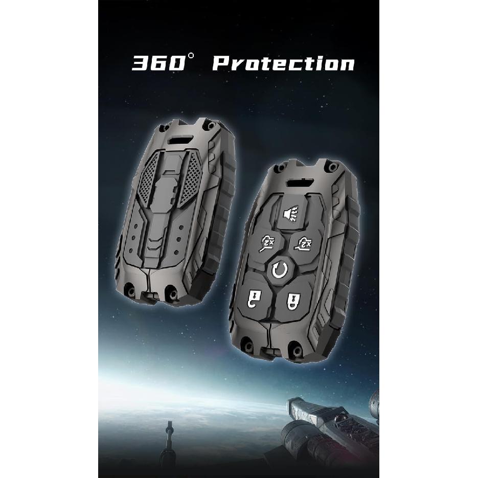 Heavy Key Fob Cover Case Protector For Chevy, Keychain, Accessories For Chevy Suburban Tahoe 2015 2016 2017 2018   GMC Yukon (Type-C 6 Buttons)