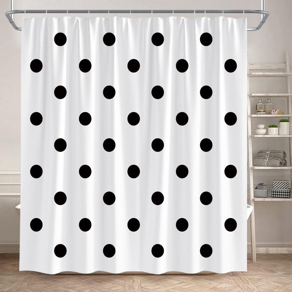 

Modern Geometric Shower Curtains White Polka Dot Black Bath Curtain Minimalist Pattern Polyester Cloth Bathroom Decor With Hooks W60H190(CM)-1 Pcs