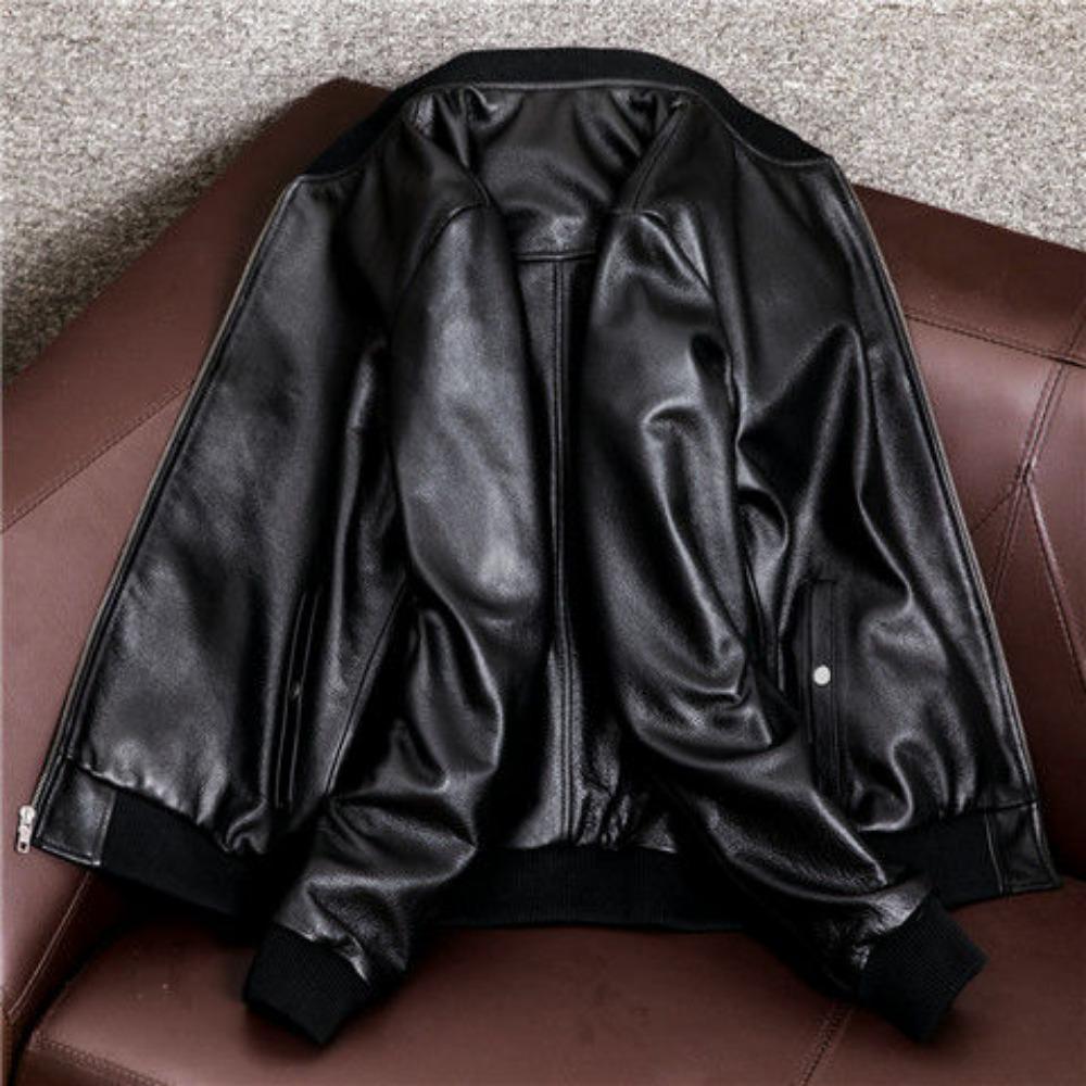 Pure First-layer Cowhide Leather Jacket Men's Baseball Jersey Large Size Business Sheepskin Jacket