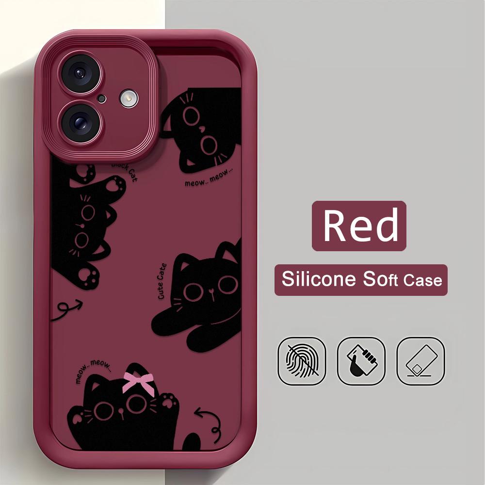 Cute Cartoon Cat Phone Case iPhone 15 Pro Max 11 12 13 16 14 Plus Silicone Shockproof Case Lens Protector Shell