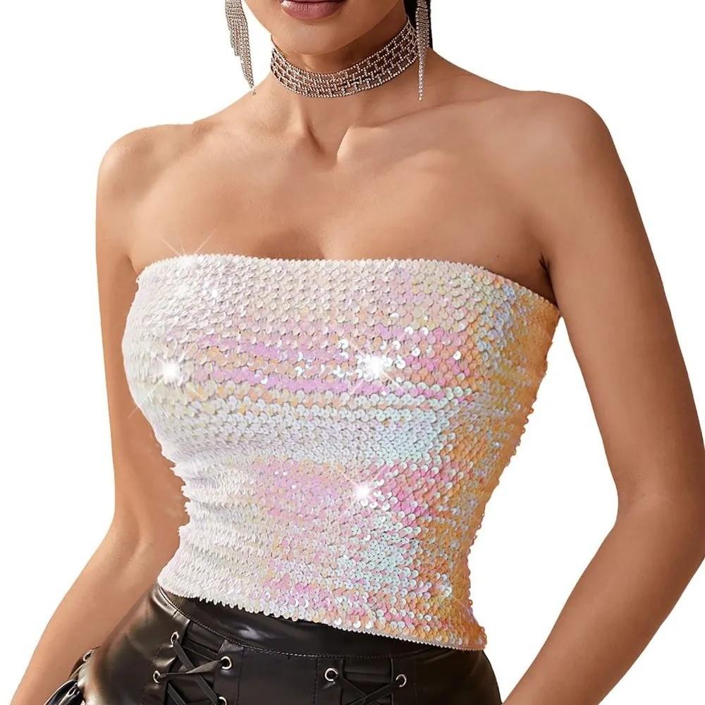 Women's Stage Performance Costume High Elastic Sequin Tube Top