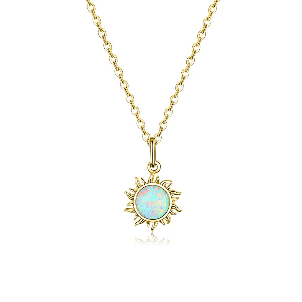 Bamoer 925 Silver White Opal Sun Pendant Necklace Apollo Chain Necklaces for Women Birthday Gift Jewelry