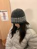 Fair Island Wool Knitted Hat Women's Autumn and Winter Hat Big Head Circumference Retro Warm Cold Hat Lazy Wind