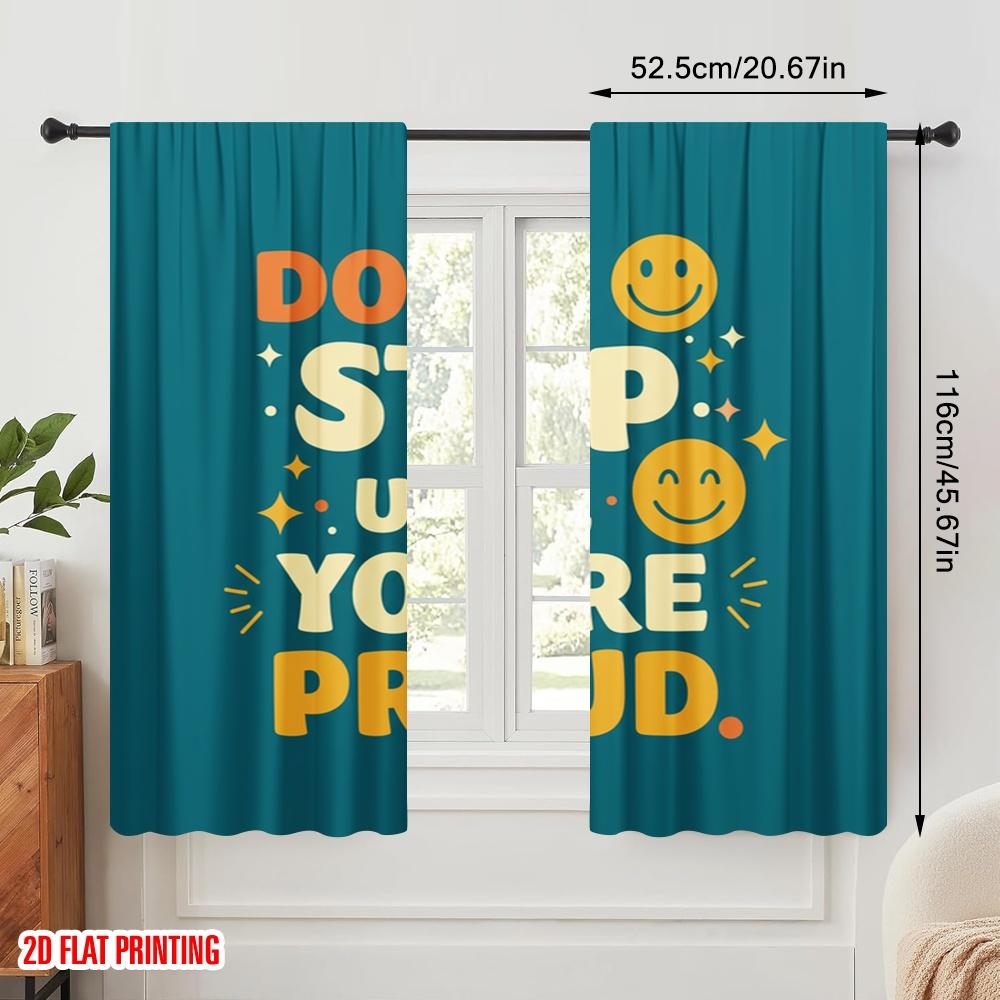 2pcs 2D Flat Printing Curtain Motivational Quote Polyester Without Electricity All Season Party & Holiday Decor Perfect for