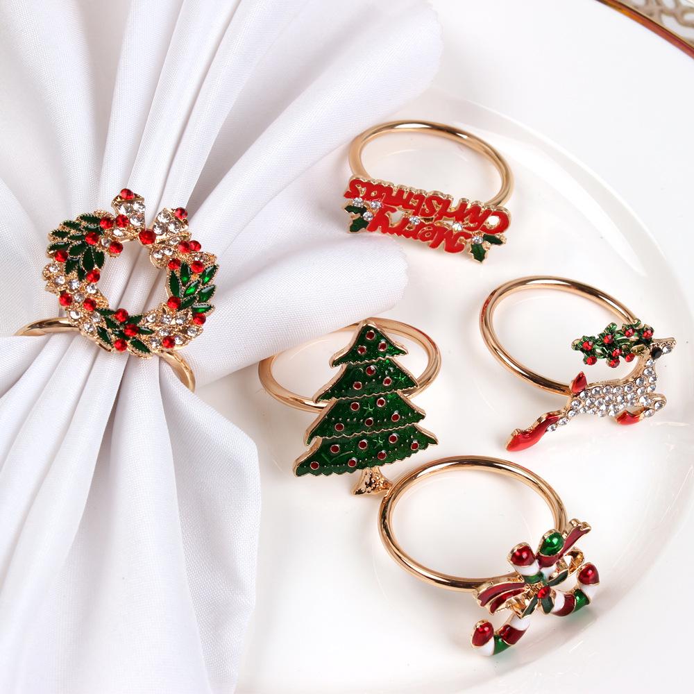 Christmas Series Napkin Ring Drop Oil Diamond Christmas Bell Deer Christmas Tree Cane