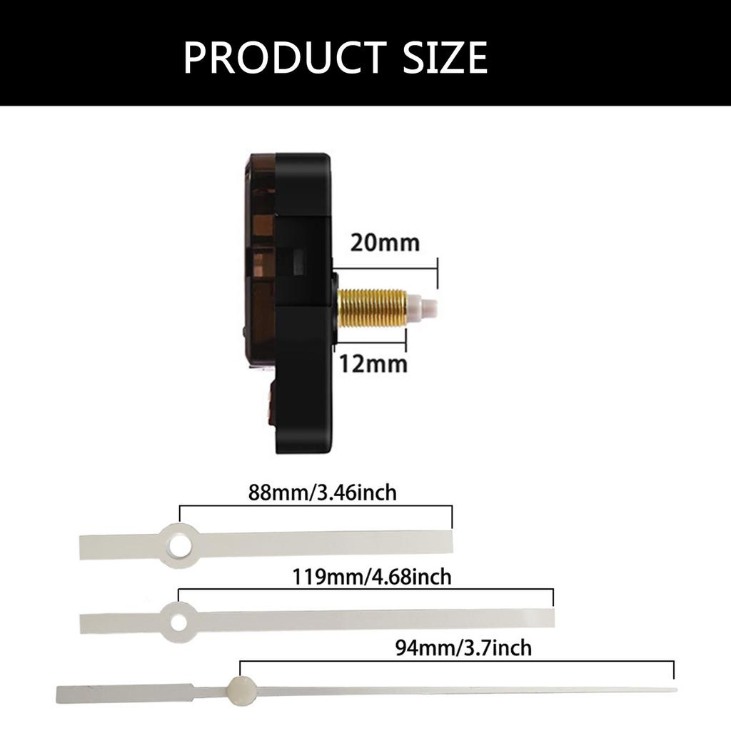 Quiet Quartzs Clock Movement Mechanism with Long Shaft Thread Motor and Metal Hands Kits for Clock Crafting Projects