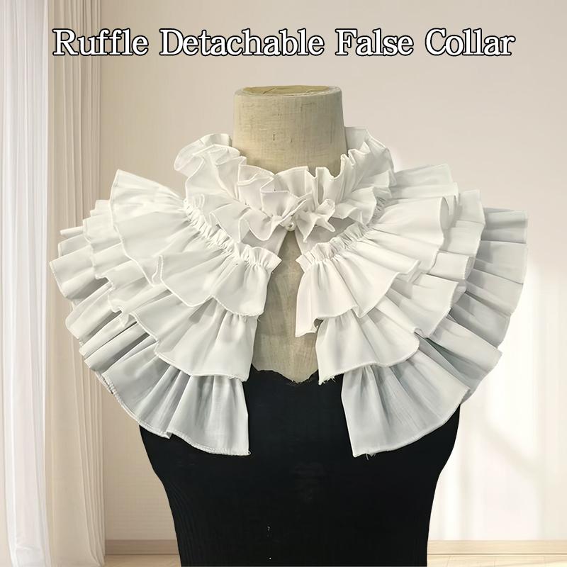 Victorian Detachable Layered Ruffle False Collar for Women Lolita Renaissance Dress Vintage White Shawl Cape Neckwear Decoration