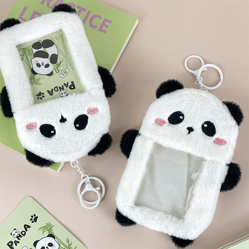 Kawaii Cartoon Panda Photocard Holder Plush Cute Student Card Holder Kpop Idol Photo Sleeve School Stationery