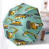Construction Vehicle Print Umbrella Automatic Opening&Closing,Portable 3 Fold Design,8 Rib Iron Frame Outdoor Umbrella,Perfect Gift f