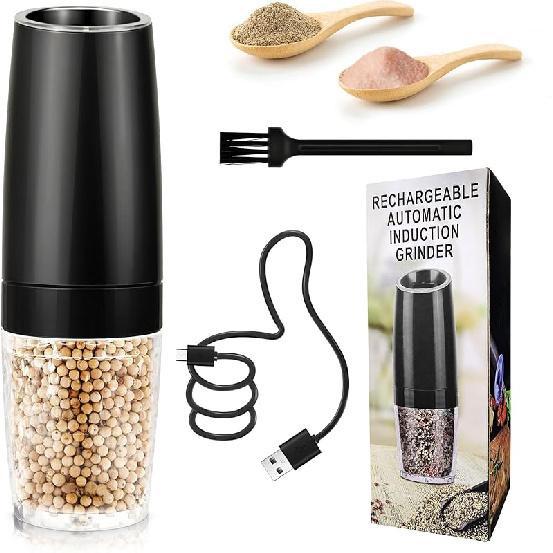 Electric Salt and Pepper Grinder Set of 2, Automatic Pepper Mill,USB Rechargeable, Adjustable Coarseness, One-handed Operation, Ceramic Burr, Gravity Model/1pcs