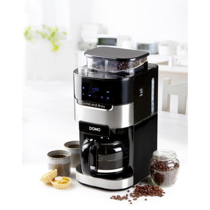 Filter Coffee Maker with Integrated Grinder - DOMO - DO721K - 900 W - 1.5 L - 12 Cups - 200 G of Beans - LCD Screen - 3 Intensities -