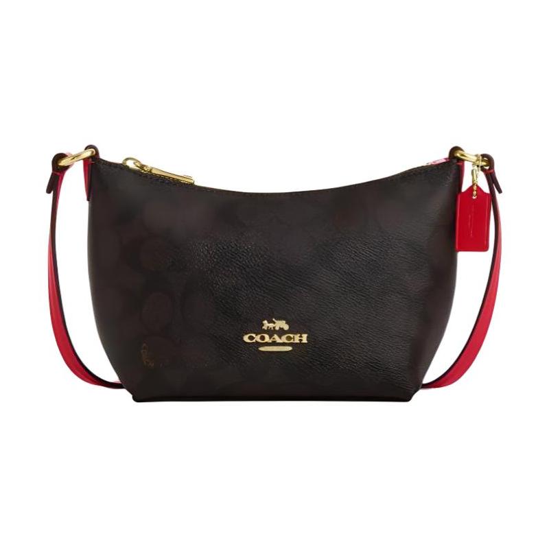 COACH Zip Top Crossbody 15 Metal Hardware Branded Coated Canvas Crossbody Shoulder Bag Mini Women s Walnut золотой