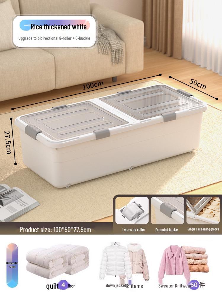Under-bed Transparent Storage Box with Wheels for Clothes and Quilts