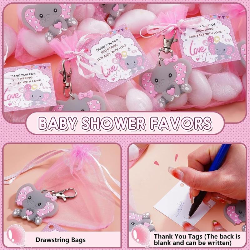 30Pcs Baby Shower Party Theme Keyring Elephant Shape Keychain Set Accessory