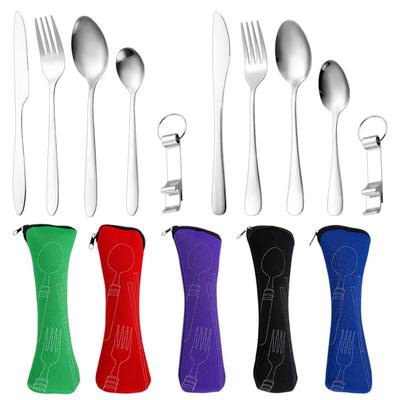 Amazon Hot Selling Stainless Steel Knife, Fork, Spoon Set 5pcs Bone Pack Outdoor Travel Knife, Fork Set Portable Tableware