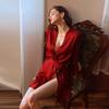Temptation Private Room Sexy Pajamas Pure Desire Simulation Silk Lotus Leaf Cuff Cardigan Robe Nightgown