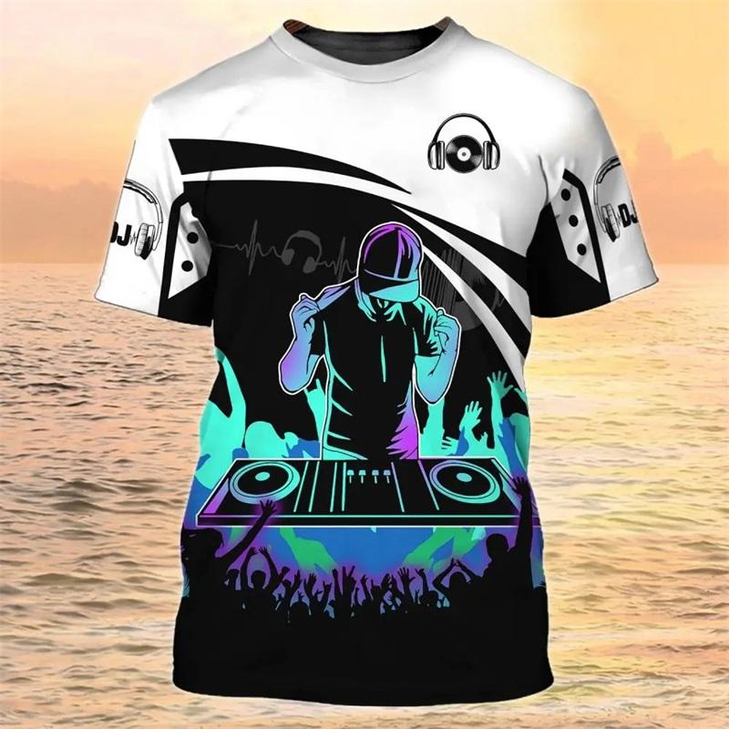 DJ Singer Graphic 3D Printed Top Fashionable Casual Short Sleeved Men's T-shirts - Soft Medium Stretch Polyester Fabric Summer Relaxed Fit Clothing