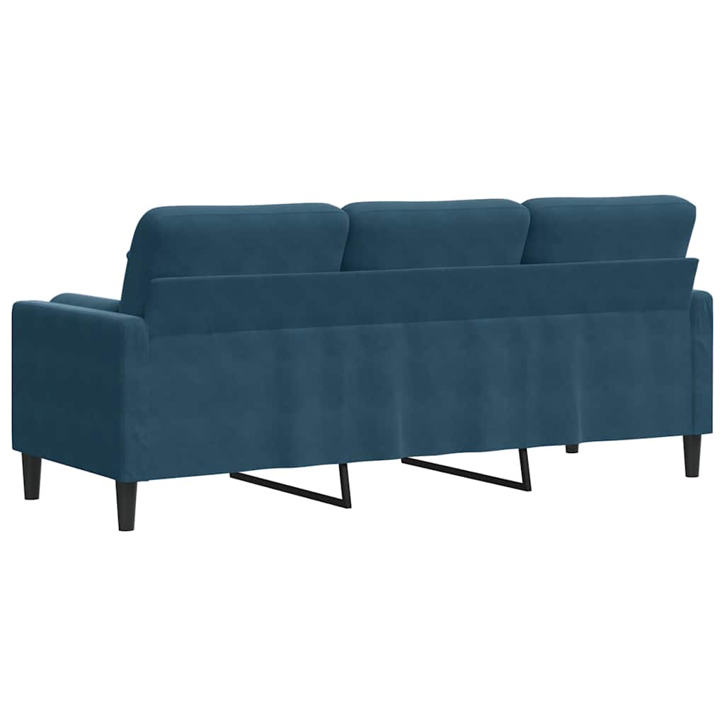 3 Seater Sofa with Decorative Cushions Blue 180 cm Velvet