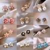 Elegant Zircon Flower and Pearl Stud Earrings - High-End Niche Design